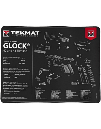 TekMat Ultra Mat, Glock 42/43, Cleaning Mat, Thermoplastic Surface Protects Gun From Scratching, 1/4" Thick, 15"X20", Tube Packaging, Black