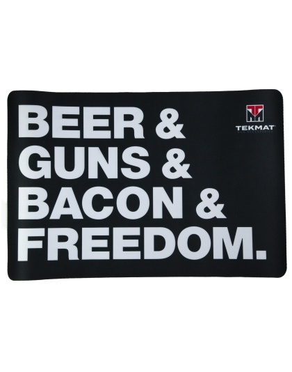TekMat Original Mat, Beer & Guns & Bacon & Freedom, Thermoplastic Surface Protects Gun From Scratching, 1/8" Thick, 11"x17", Tube Packaging, Black with White Lettering