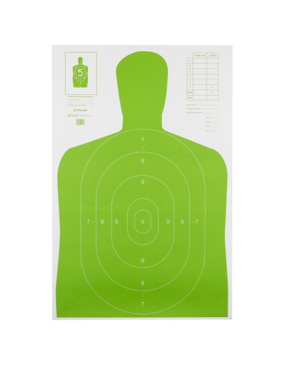 Action Target B-27E High Visibility Target, Fluorescent Green, Silhouette Cut Off Below Ring 7, 23"x35", 100 Per Box
