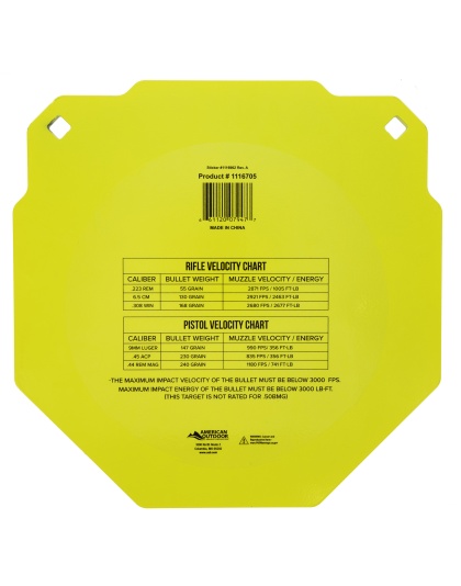 Caldwell AR500, 13" Octagon, Steel Target, Yellow