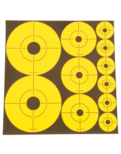 Pro-Shot Products Bullseye Target, Assorted 1"/2"/3" Bullseyes, 10 Sheets, Orange/Black