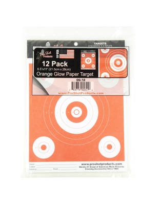 Pro-Shot Products Bullseye Target, 6" Bullseye, 8.5"x 11", 12 Pack, Orange/White