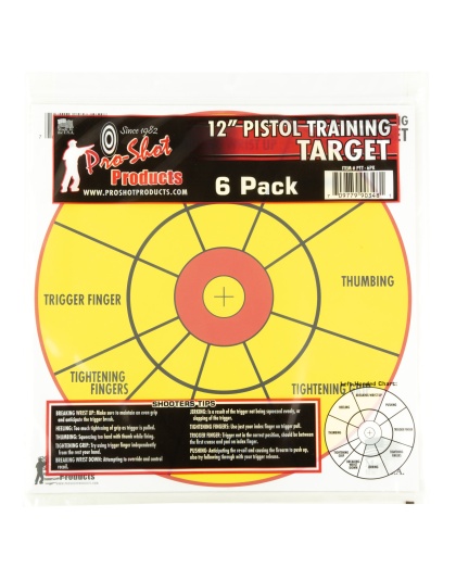 Pro-Shot Products Pistol Training Target, 12" Bullseye Circle, 6 Pack, Yellow/Black