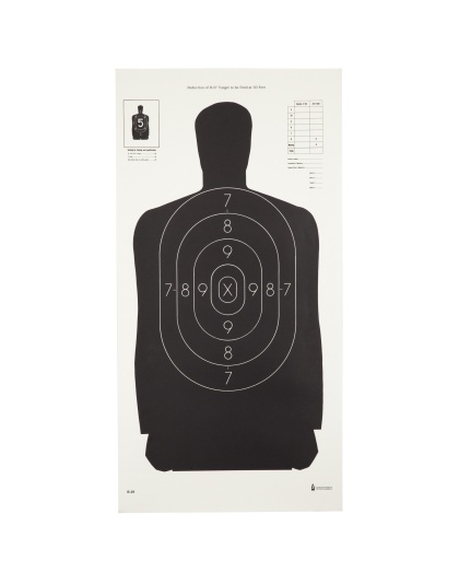 Action Target B-29 Qualification Target, 50 Foot Reduction Of B-27 Police Silhouette, Black, 11.5"x22", 100 Per Box