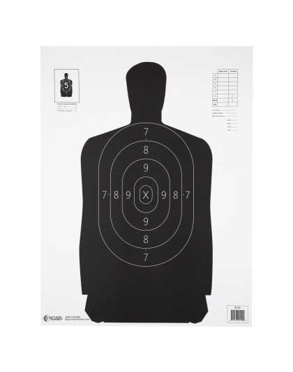 Action Target B-34 Qualification Target, 25 Yard Reduction Of B-27 Police Silhouette, Black, 17.5"x23", 100 Per Box