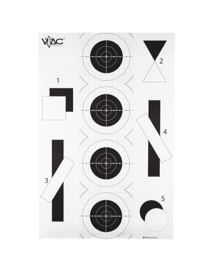 Action Target VTAC-P, Viking Tactics Double Sided Advanced Training Target, Marksmanship Side Has 4 SR-1C Bulls-Eye Target w/1" Square Sighting Grid, Silhouette Side w/Visible Skeleton, Black/White, 23"x35", 100 Per Box