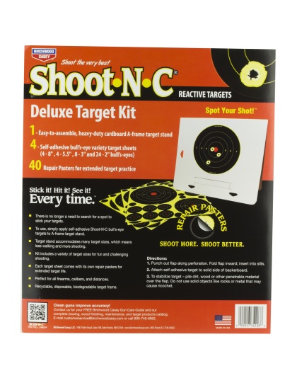 Birchwood Casey Shoot-N-C Target, Deluxe Variety Kit, 40-1" Pasters, 24-2", 8-3", 4-6", 4-8" Bullseye Targets, with Target Stand