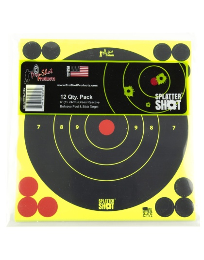 Pro-Shot Products Splatter Shot, 6" Bullseye, Adhesive Target, 12 Pack, Black/Green