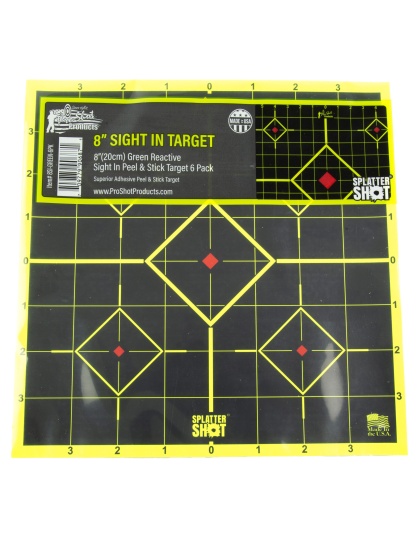 Pro-Shot Products Splatter Shot, Sight In, 8" Bullseye, Adhesive Target, 6 Pack, Black/Green