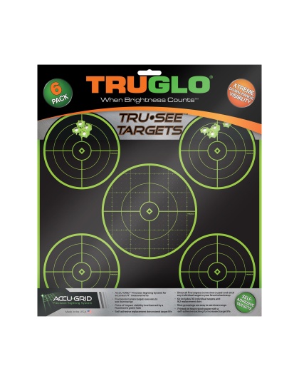 TRUGLO Tru-See, Target, 12"X12", 5-Bullseye, Green, Self-adhesive, 6 Targets