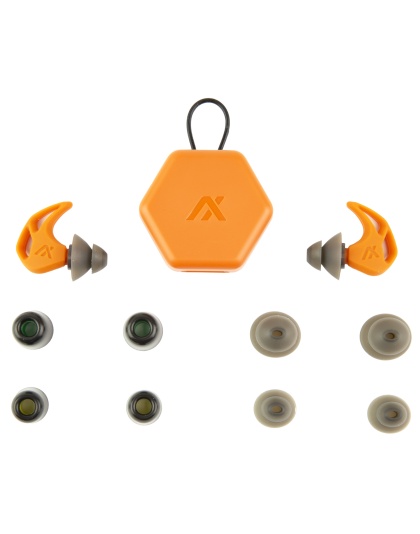 AXIL X20, Earplugs, Blaze Orange, Includes (3) Silicon Tips, (2) Foam Tips and Pocket Carry Case