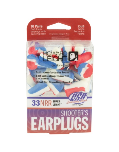 Howard Leight Super Leight Ear Plugs, Foam, NRR 33, Uncorded, Red/White/Blue, 10 Pair