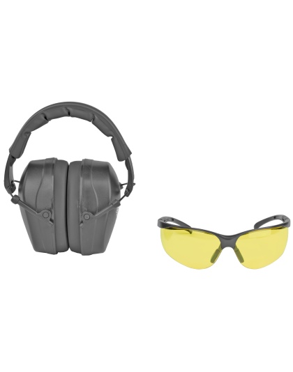 Champion Traps & Targets Shooting Combo Kit, Black Passive Earmuff, Amber Lens