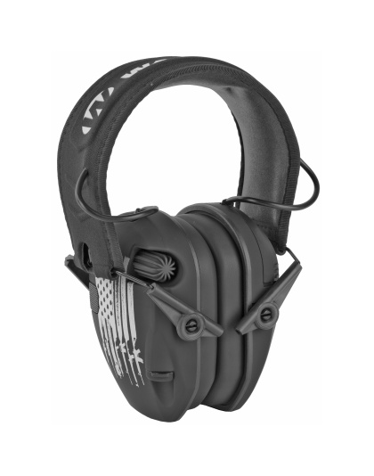 Walker's Razor, Freedom Slim Electronic Earmuff, US Flag Logo, Two Hi-Gain Omnidirectional Microphones, Low Noise/Frequency Tuned for Natural Sound Clarity, Hi-Def Sound Output w/ Audio Input Jack