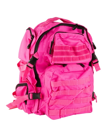 NcSTAR Tactical Backpack, 18"x12"x6" Main Compartment, PVC Construction, Pink, Adjustable Shoulder Straps, Exterior PALS/MOLLE Webbing