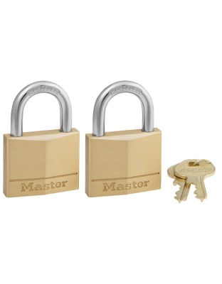 MasterLock 140 Lock, Brass, 2 Pack, Keyed Alike